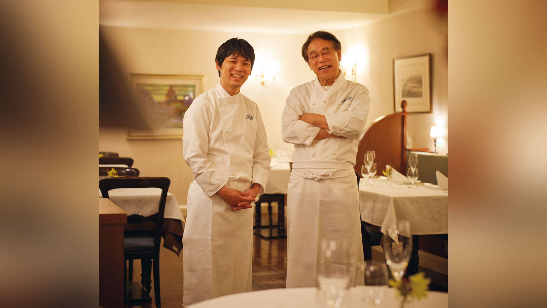 『アルポルト』：写真左）片岡 宏之さん 写真右）イタリア料理界の重鎮・片岡 護さん