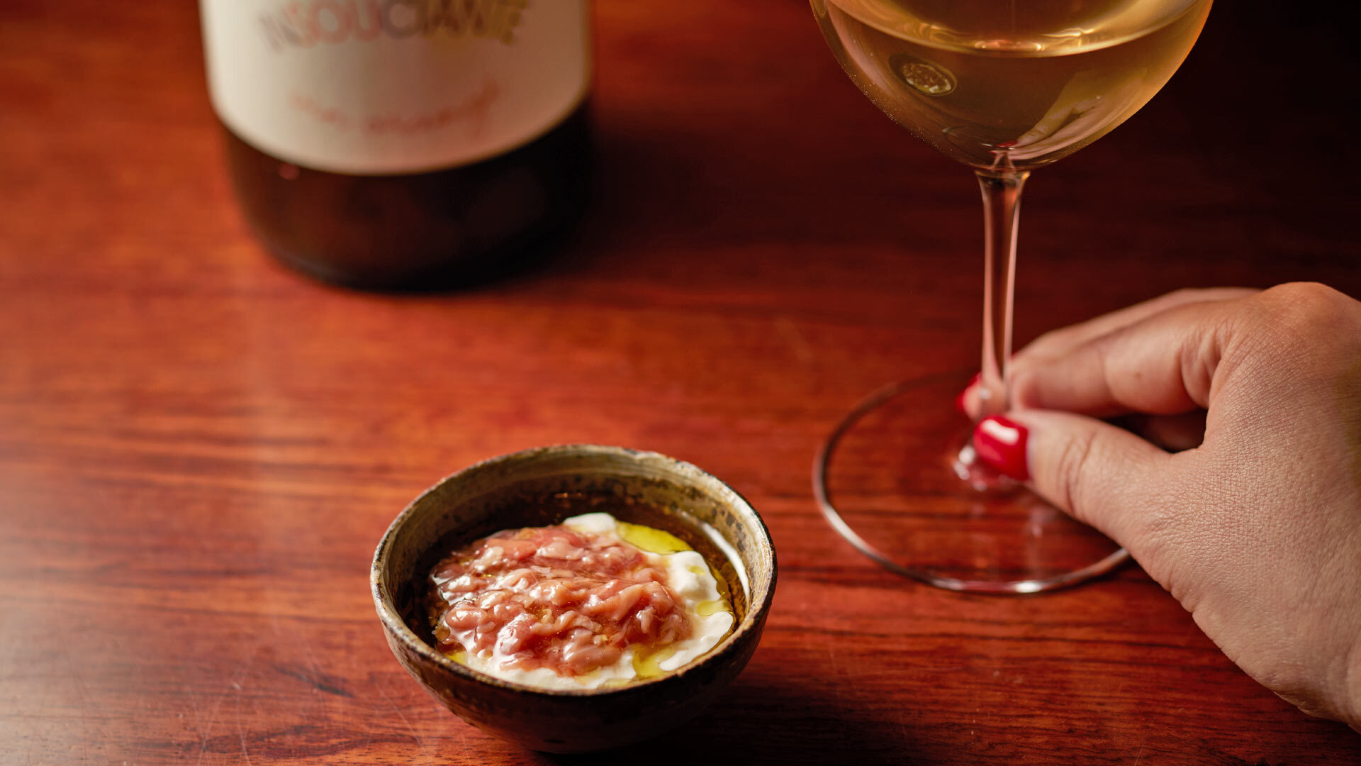 『ORI』：「ブラータチーズと酒盗」￥700