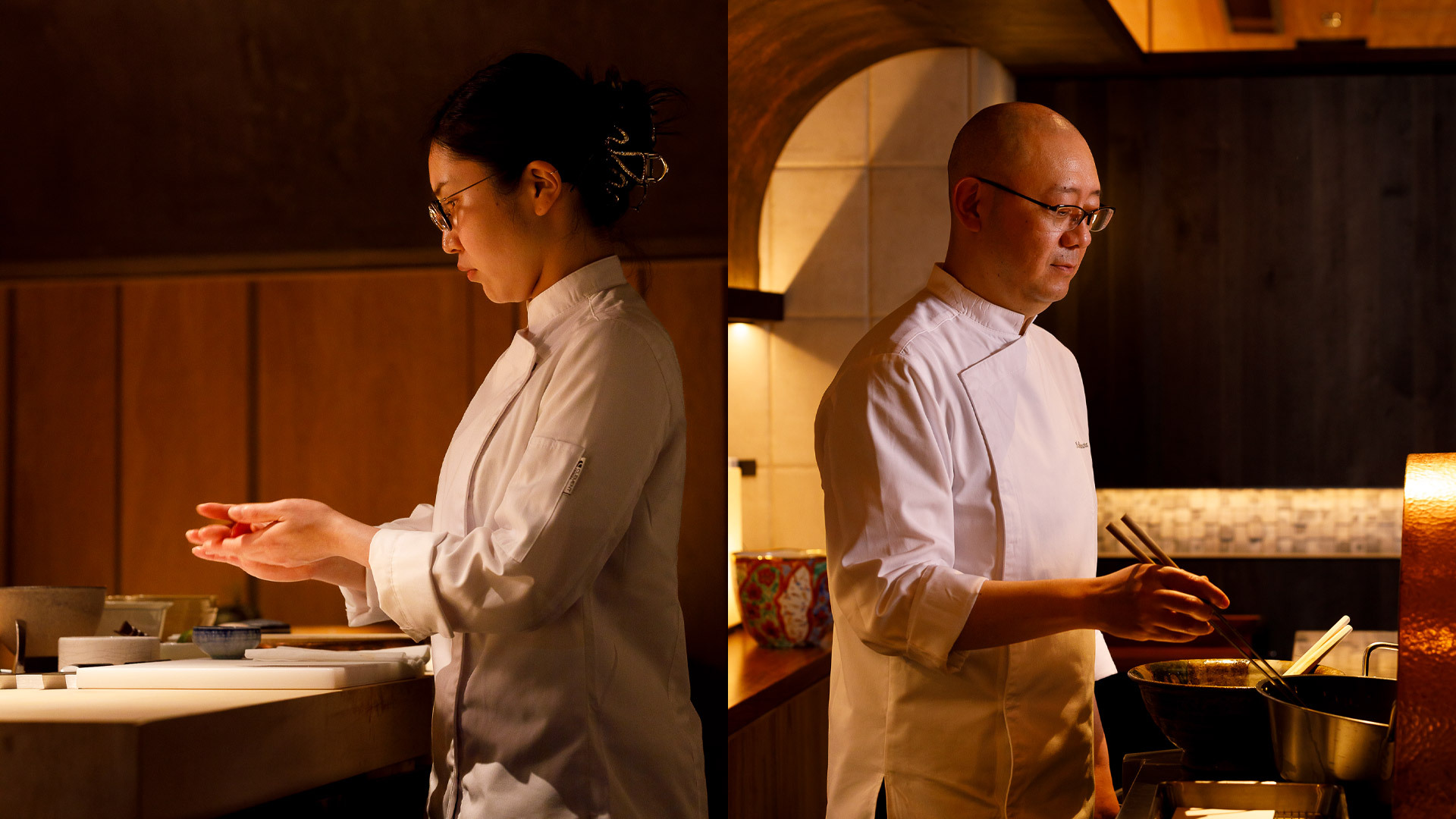 『元麻布 ささ野』：総料理長・橋本竜児さん（右）と料理長・渡邉ひかるさん（左）